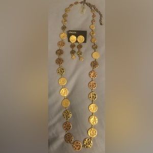 Chico’s gold & copper hammered coin/ disc statement necklace & earrings. NWT